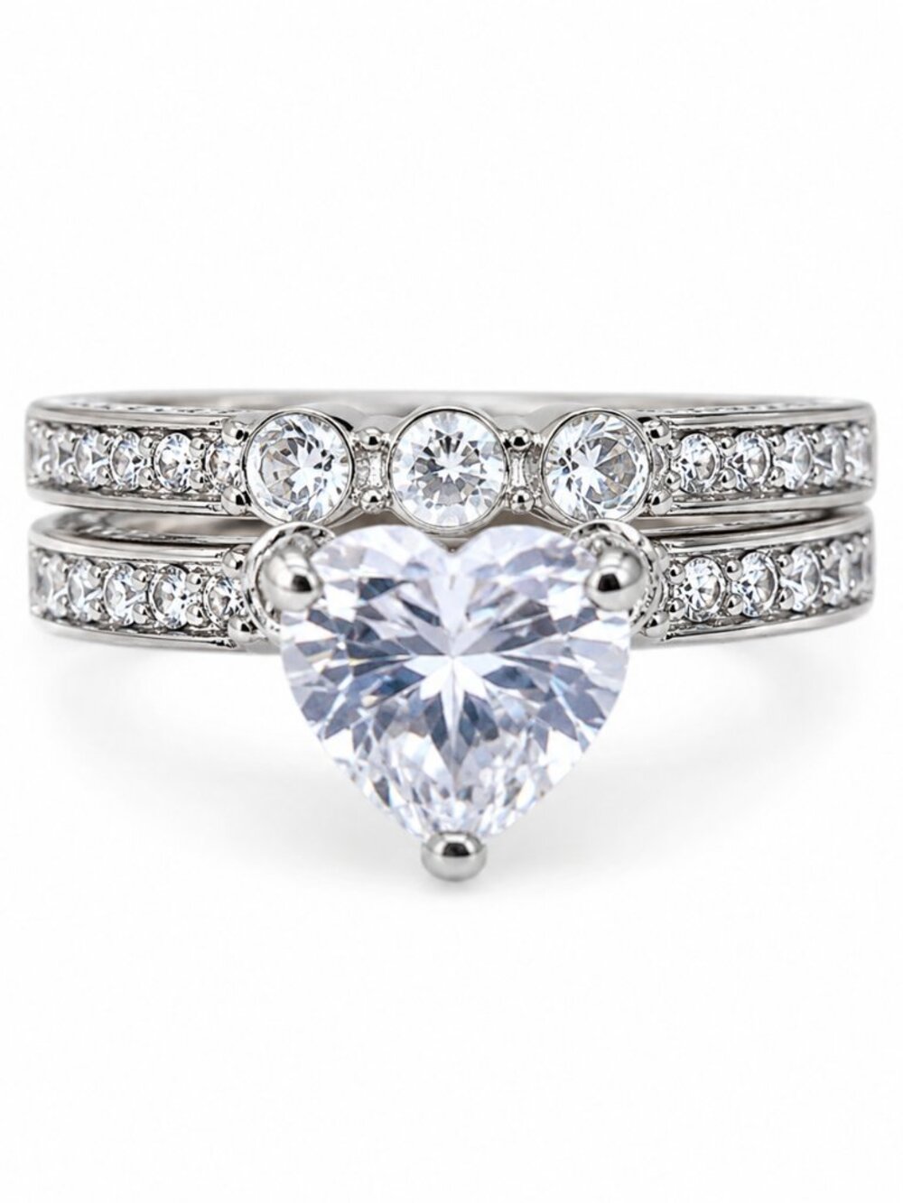 NIB Beautiful Bridal Stackable Heart Cut Wedding Ring Set Band CZ Size 8